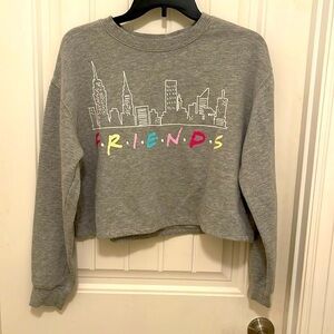 Friends Cropped Long Sleeve Sweatshirt women's Size M Gray,‎ multicolor letters